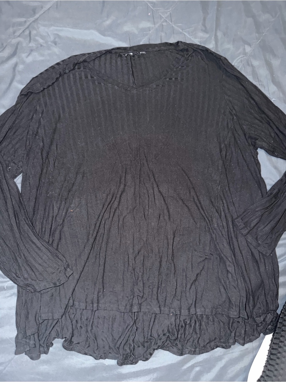 Apt. 9 Black Ribbed V-Neck Long Sleeve Blouse